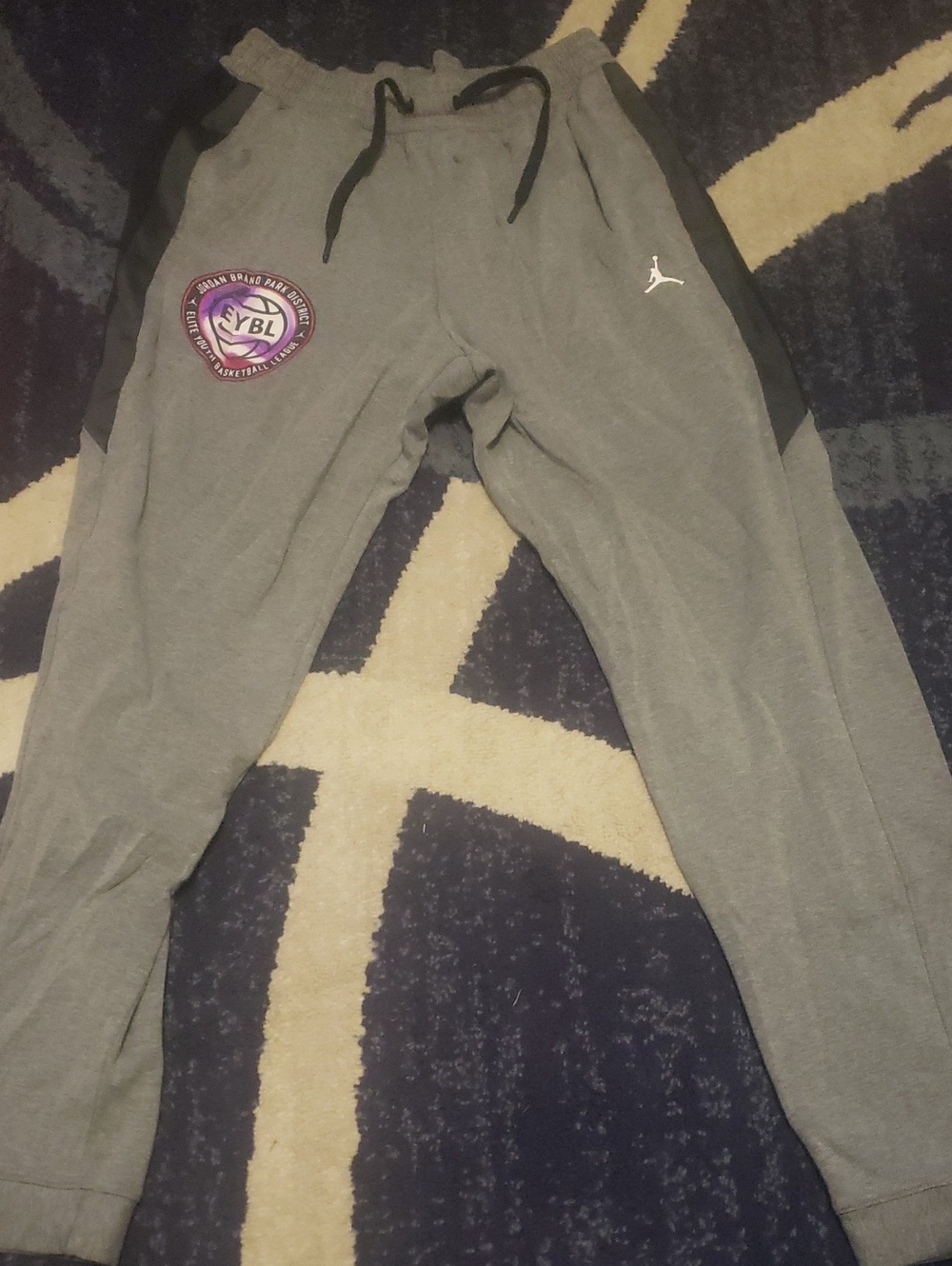 Jordan Gray Joggers with Black Side Panels and Purple EYBL Patch